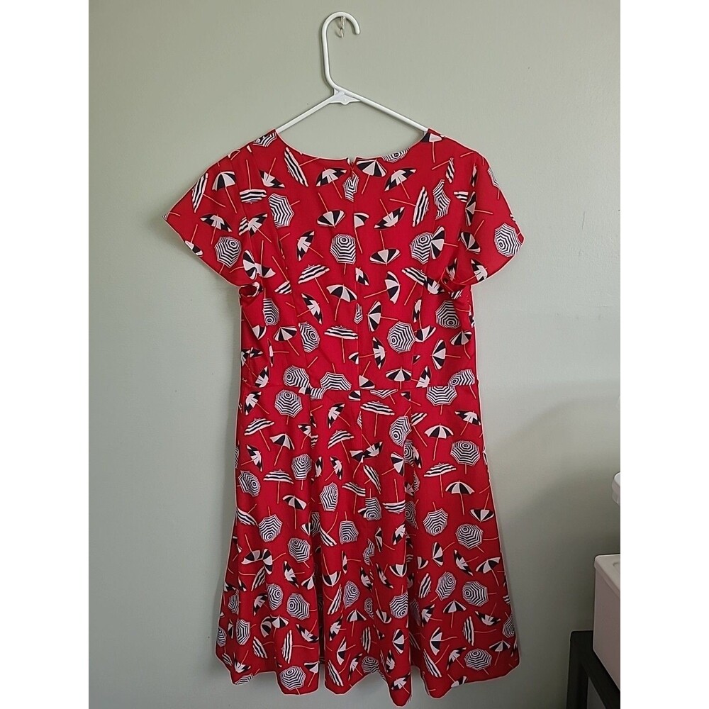 Talbots Red Beach Umbrella Print Dress Lined Size 12P  Women Preppy Neck No Belt - Picture 2 of 5